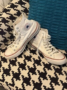 Converse White High-Top Sneakers with Red Trim